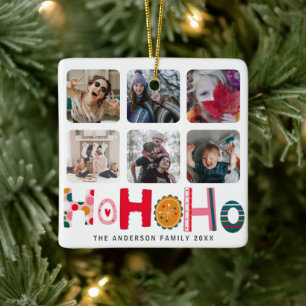 Ho Ho Ho Colourful 6 Photo Christmas Ceramic Ornament