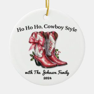 Ho Ho Ho, Cowboy Style Ceramic Ornament