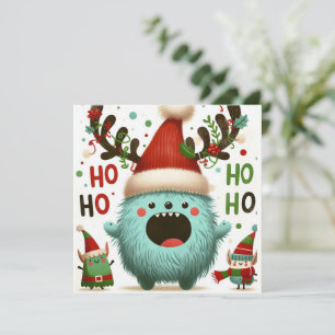 HO HO HO cute fluffy Santa elves Holiday Card