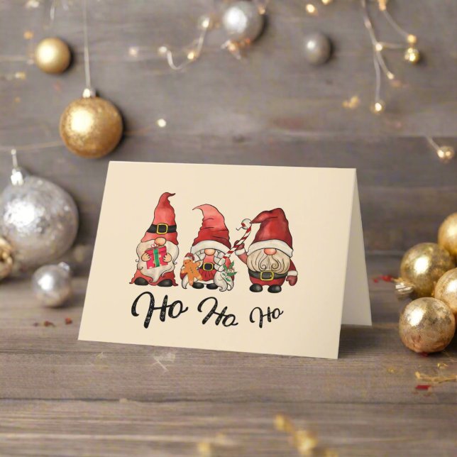 Ho Ho Ho ! Cute Gnomes Christmas Wishes  Holiday Card (Creator Uploaded)