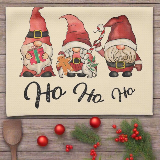 Ho Ho Ho! Cute Gnomes Nordic Christmas Holiday Tea Towel (Creator Uploaded)