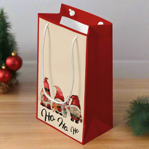Ho Ho Ho! Cute Gnomes Nordic Christmas Red  Small Gift Bag