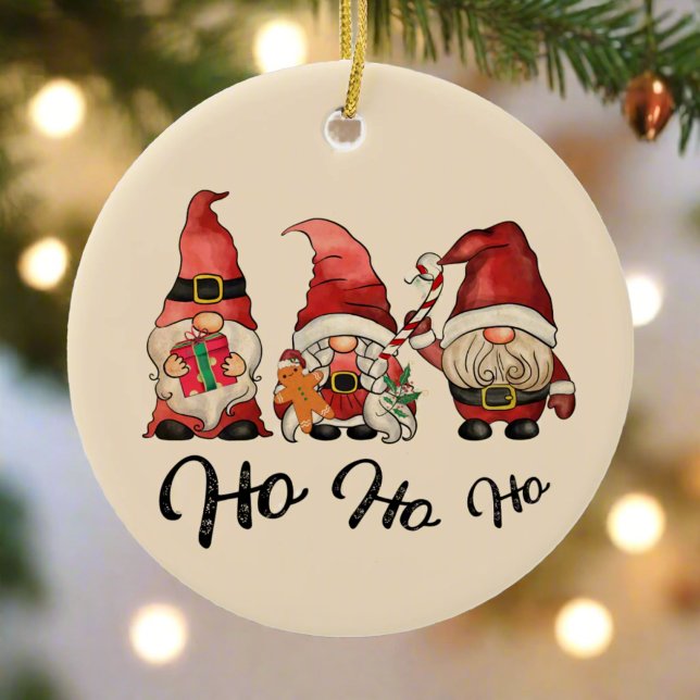 Ho Ho Ho ! Cute Nordic Gnomes Christmas  Ceramic Ornament (Creator Uploaded)