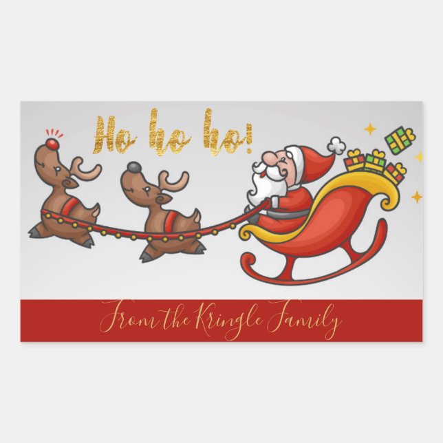 Ho Ho Ho Cute Santa Claus Personalised Christmas Rectangular Sticker (Front)