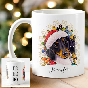 Ho ho ho! Dachshund Santa Dog Custom Name Coffee Mug