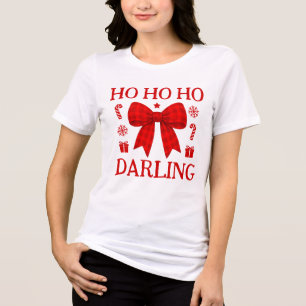Ho Ho Ho Darling Red Gingham Bow Christmas Shirt