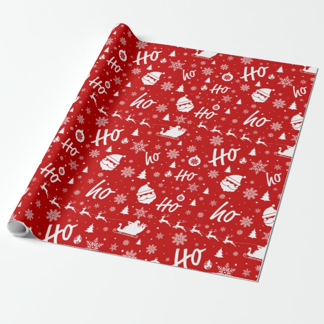 "Ho ho ho" Deer Santa Snowflake Wrapping Paper (Unrolled)