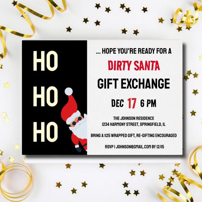 HO HO HO Dirty Santa Christmas Party Modern (HO HO HO Dirty Santa Christmas Party Modern Foil Invitation)