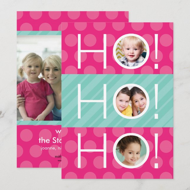 Ho Ho Ho! Double Sided 4 Photo Holiday Card (Front/Back)