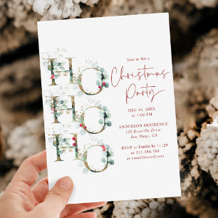 Ho Ho Ho Elegant Red Green Gold Christmas Party Invitation