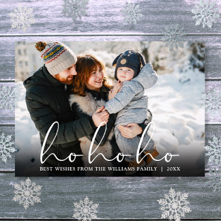 Ho Ho Ho Elegant Script Photo Christmas Holiday Card