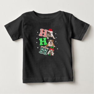 Ho Ho Ho English Bulldog Santa Reindeer Christmas  Baby T-Shirt