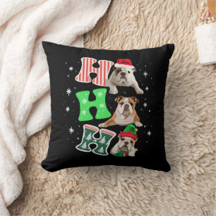 Ho Ho Ho English Bulldog Santa Reindeer Christmas  Cushion