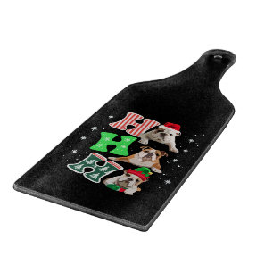 Ho Ho Ho English Bulldog Santa Reindeer Christmas Cutting Board