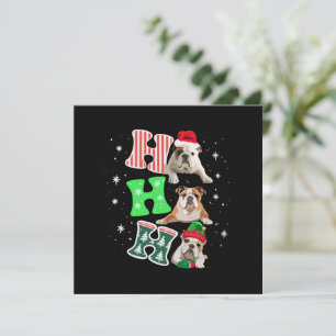Ho Ho Ho English Bulldog Santa Reindeer Christmas Holiday Card