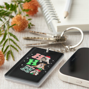 Ho Ho Ho English Bulldog Santa Reindeer Christmas Key Ring