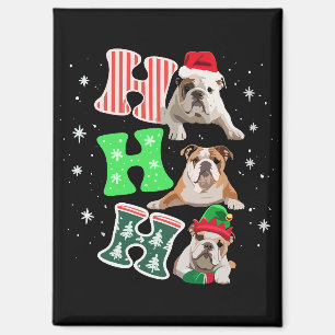 Ho Ho Ho English Bulldog Santa Reindeer Christmas Magnet