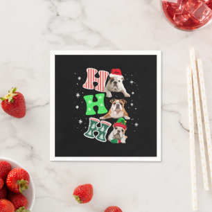 Ho Ho Ho English Bulldog Santa Reindeer Christmas  Napkin