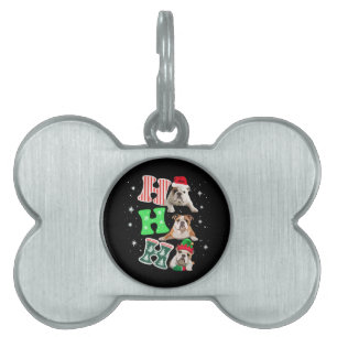 Ho Ho Ho English Bulldog Santa Reindeer Christmas Pet ID Tag