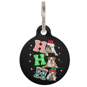 Ho Ho Ho English Bulldog Santa Reindeer Christmas Pet Tag