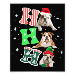 Ho Ho Ho English Bulldog Santa Reindeer Christmas  Photo Print