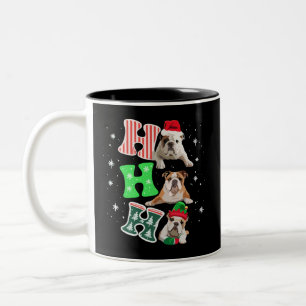 Ho Ho Ho English Bulldog Santa Reindeer Christmas  Two-Tone Coffee Mug