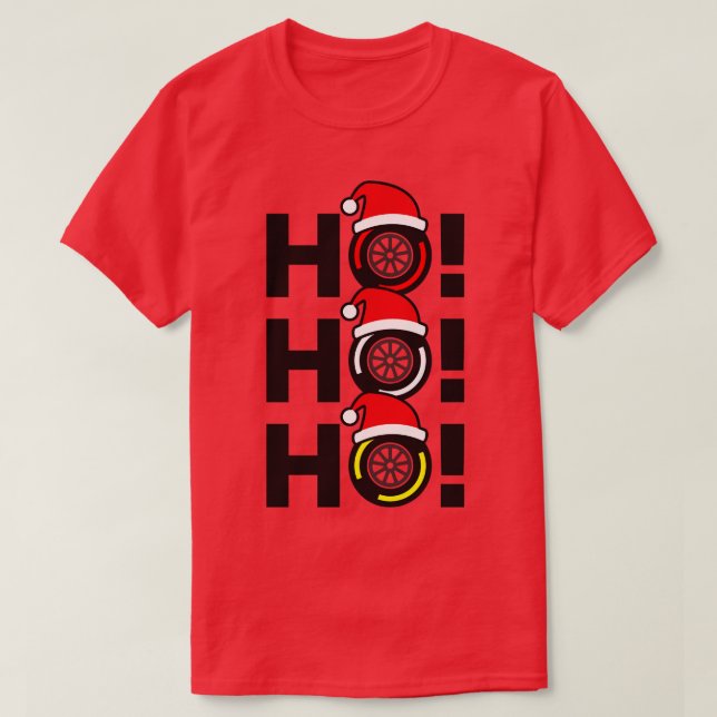 Ho Ho Ho F1 Tyre Compound Christmas Hat Design T-Shirt (Design Front)