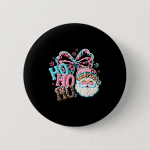 Ho Ho Ho Faux Crochet Leopard Santa Xmas Holiday C 6 Cm Round Badge