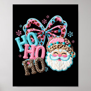 Ho Ho Ho Faux Crochet Leopard Santa Xmas Holiday C Poster