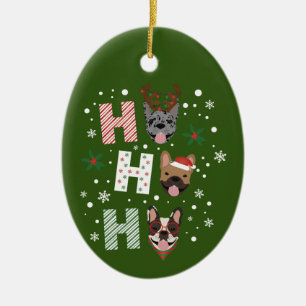 Ho Ho Ho French Bulldog Merry Christmas Ceramic Ornament