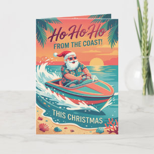 Ho Ho Ho From The Coast Speedboat Santa Holiday Card