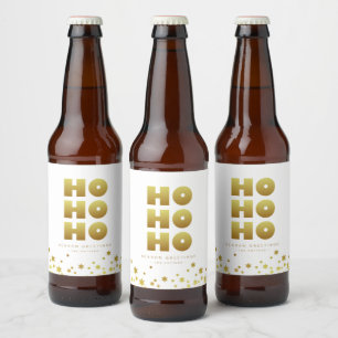 Ho Ho Ho Fun Christmas White & Gold Beer Bottle Label