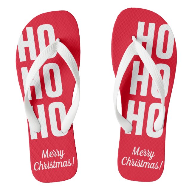 HO HO HO funny red tropical Christmas beach Thongs (Footbed)