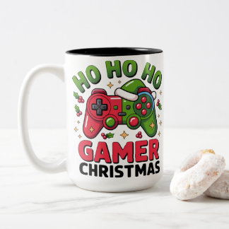 Ho Ho Ho Gamer Christmas Controller Illustration Two-Tone Coffee Mug