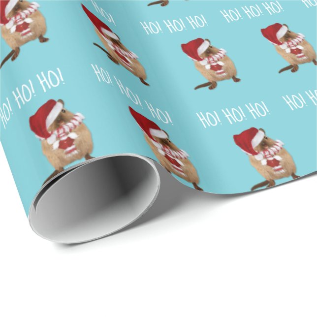 Ho! Ho! Ho! Gerbil in Santa Hat, Scarf and Mitten Wrapping Paper (Roll Corner)