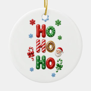 Ho Ho Ho Gingerbread Sprinkle Donut Christmas Ceramic Ornament