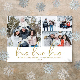 Ho Ho Ho Gold Script 4 Photo Christmas Holiday Card