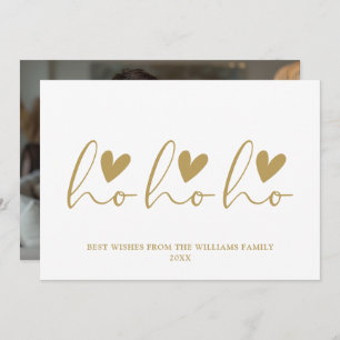 Ho Ho Ho Gold Script Hearts Photo Christmas Holiday Card