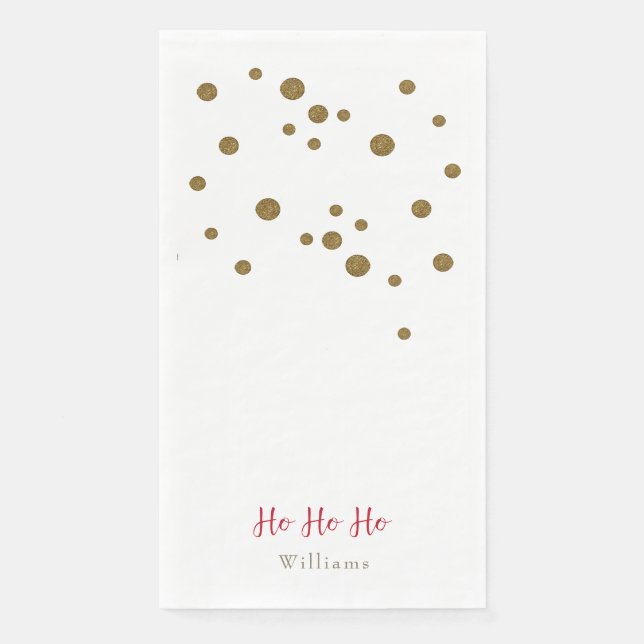 Ho Ho Ho Gold White & Red Custom Holiday  Napkin (Front)