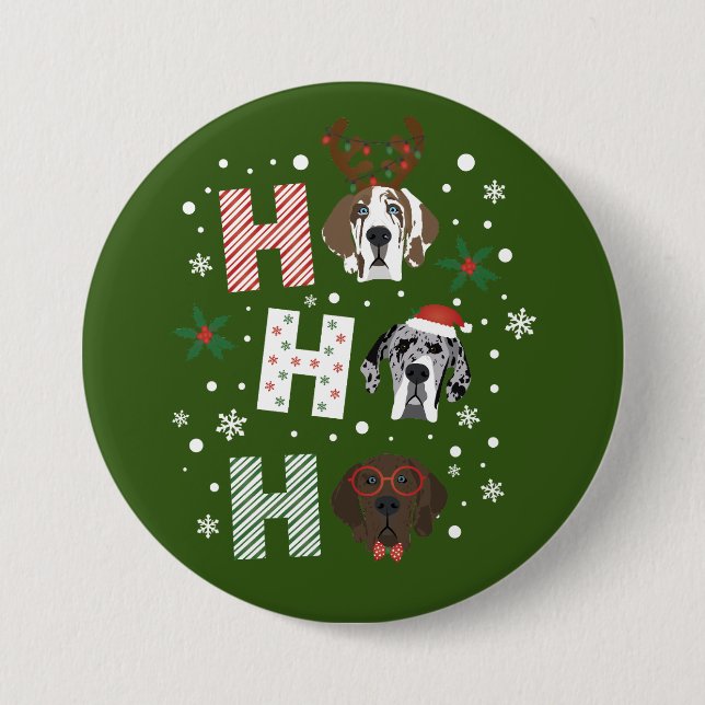 Ho Ho Ho Great Dane Merry Christmas 7.5 Cm Round Badge (Front)