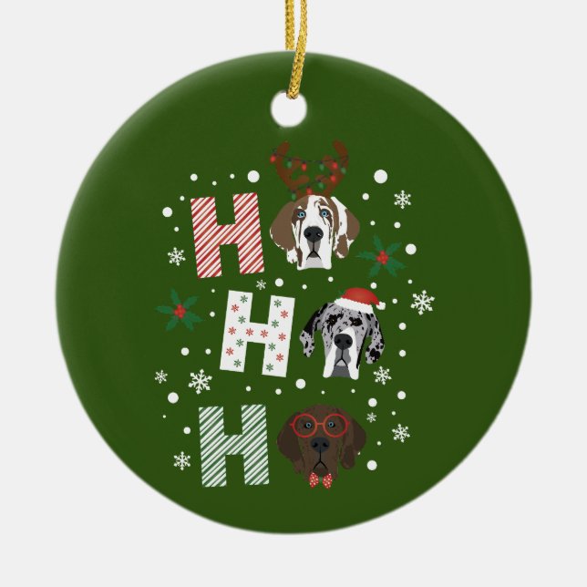 Ho Ho Ho Great Dane Merry Christmas Ceramic Ornament (Front)