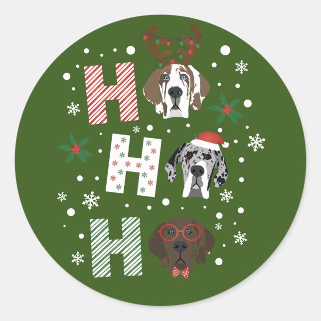 Ho Ho Ho Great Dane Merry Christmas Classic Round Sticker (Front)