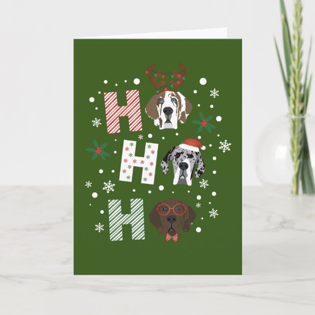 Ho Ho Ho Great Dane Merry Christmas Holiday Card (Front)