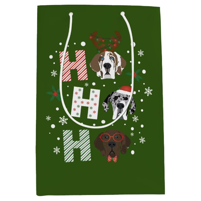 Ho Ho Ho Great Dane Merry Christmas Medium Gift Bag (Front)