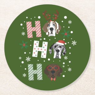 Ho Ho Ho Great Dane Merry Christmas Round Paper Coaster