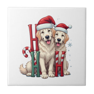 Ho Ho Ho Great Pyrenees Dog Lover Christmas Santa Ceramic Tile