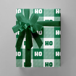 Ho Ho Ho Green White Chic Christmas Buffalo Plaid Wrapping Paper