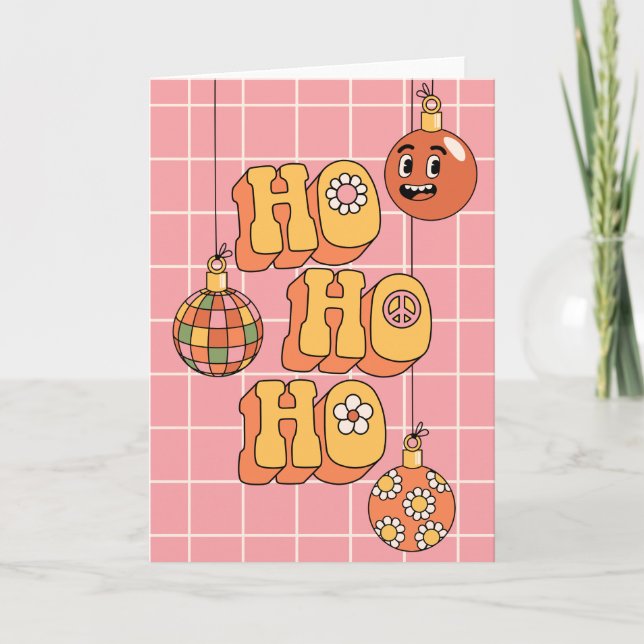 Ho Ho Ho - Groovy Christmas Cheer Holiday Card (Front)