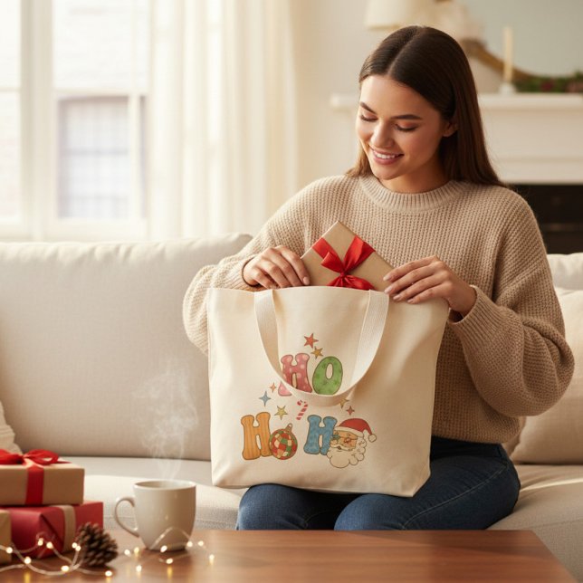 Ho Ho Ho Groovy Merry Christmas Festive  Large Tote Bag (Creator Uploaded)
