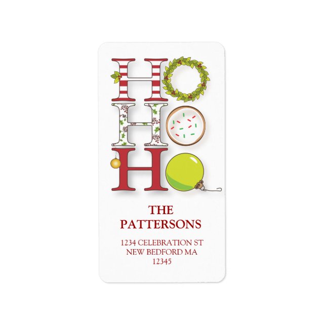 HO HO HO Happy Holiday Christmas Greeting Label (Front)